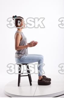 Sitting photo references of Molly blue jeans womna singlet 0014